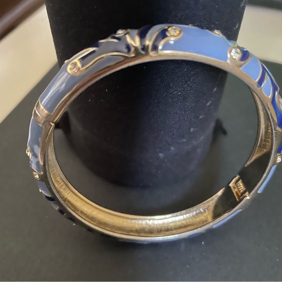 Blue Enamel Rhinestone Hinged Bangle Bracelet - Picture 3 of 4